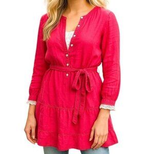 GAP Jelly Pink Henley Dress Size Small 100% Cotton Flannel Type Material Belted